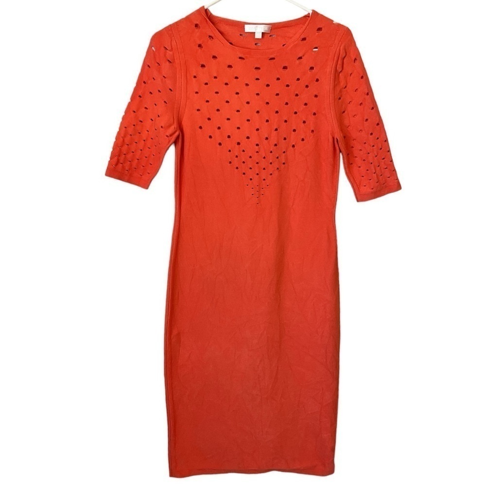 Cushnie Et Ochs Orange Perforated Laser Cut Bodycon Dress Size Large